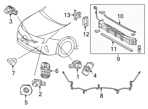 2017 Toyota Prius Automatic Temperature Controls Park Sensor Diagram for 89341-58070-B1