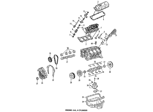 1993 Pontiac Firebird Engine Parts, Mounts, Cylinder Head & Valves, Camshaft & Timing, Oil Pan, Oil Pump, Crankshaft & Bearings, Pistons, Rings & Bearings Arm Kit, Valve Rocker Diagram for 14002446