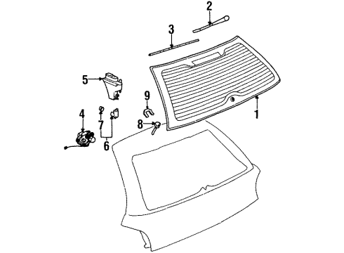 1997 Saturn SW2 Lift Gate - Glass & Hardware Container Asm, Rear Window Washer Solvent Diagram for 21049163