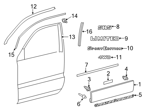 2008 Toyota 4Runner Exterior Trim - Front Door Nameplate Diagram for 75442-35160