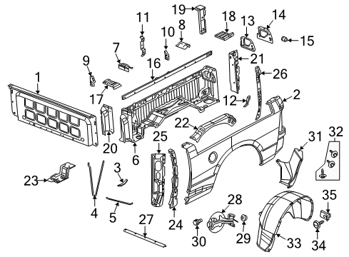 2014 Ram 2500 Front & Side Panels REINFMNT-Pickup Box Extension Diagram for 68043647AB