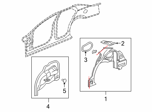 2007 Cadillac STS Inner Structure - Quarter Panel Outer Wheelhouse Diagram for 89022979