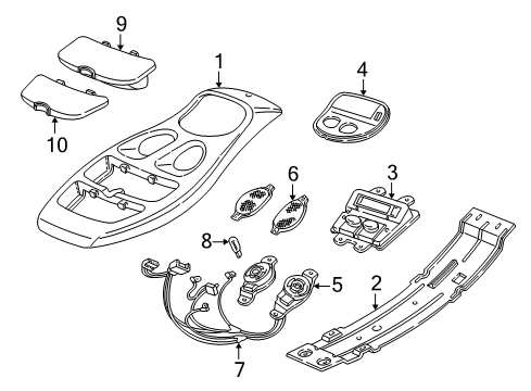 2002 Dodge Durango Overhead Console Lens Diagram for 5012882AA