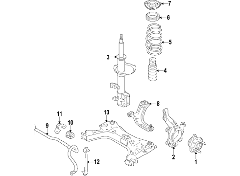 2019 Nissan Versa Note Front Suspension Components, Lower Control Arm, Stabilizer Bar Bearing-Strut Mounting Diagram for 54325-1HA0B