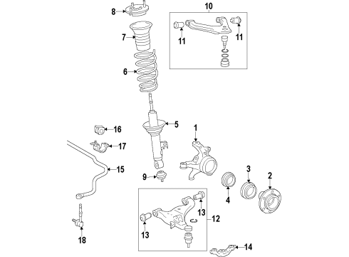 2006 Toyota Tacoma Front Suspension Components, Lower Control Arm, Upper Control Arm, Stabilizer Bar Front Wheel Bearing Diagram for 90366-A0001