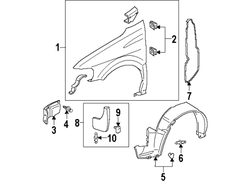 2002 Oldsmobile Silhouette Fender & Components, Exterior Trim Fender Liner Diagram for 10434829