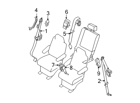 2005 Nissan Pathfinder Seat Belt Buckle Belt Assembly, 3Rd Seat Diagram for 89842-EA070