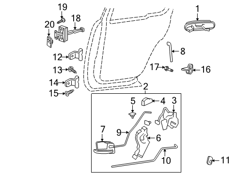 2005 Ford Explorer Rear Door - Lock & Hardware Latch Diagram for 8L2Z-7826412-C