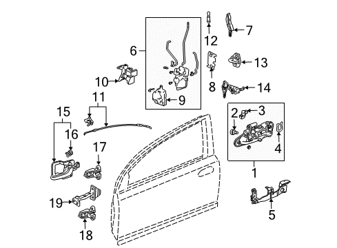 2005 Honda Civic Door - Lock & Hardware Handle Assembly, Driver Side Inside (Fine Silver Metallic) Diagram for 72160-S5S-E01ZF