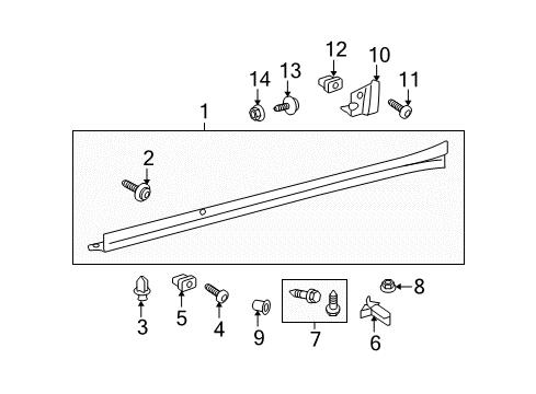 2013 Toyota Venza Exterior Trim - Pillars, Rocker & Floor Molding Extension Retainer Diagram for 90189-04055