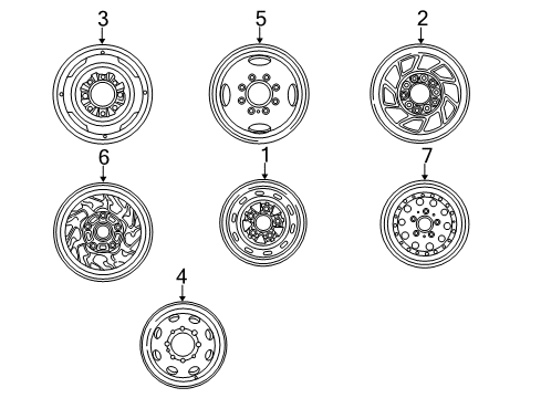 1993 Ford E-350 Econoline Club Wagon Wheels Wheel, Alloy Diagram for F2UZ1007C