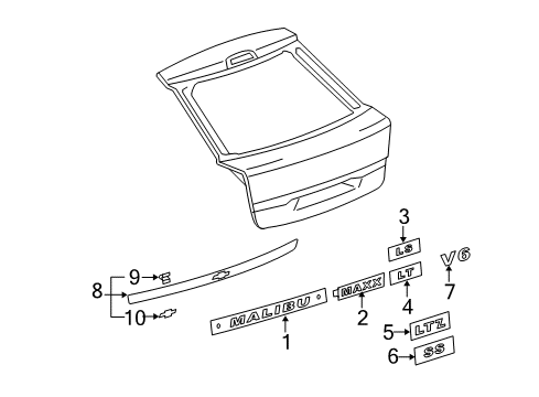 2006 Chevrolet Malibu Exterior Trim - Lift Gate Nameplate Diagram for 22664168