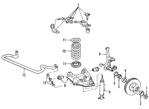 1986 Ford Aerostar Front Suspension Components, Lower Control Arm, Upper Control Arm, Stabilizer Bar Link Diagram for E69Z-5K483-A