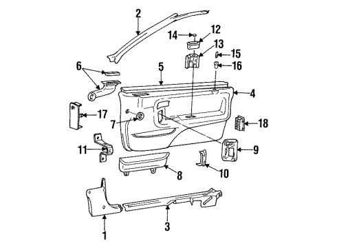 1992 Hyundai Scoupe Interior Trim Bracket-Door Grip Handle Mounting Diagram for 82715-23000