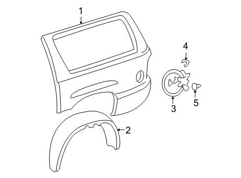 2000 Chevrolet Tahoe Quarter Panel & Components, Glass, Exterior Trim Fuel Door Diagram for 15124078