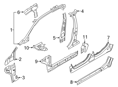 2015 Ford Edge Center Pillar & Rocker, Hinge Pillar Inner Center Pillar Diagram for FT4Z-5824383-A