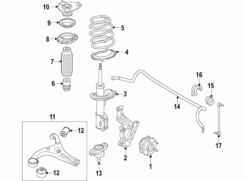 2018 Hyundai Sonata Front Suspension Components, Lower Control Arm, Stabilizer Bar Strut Assembly, Front, Right Diagram for 54660-E6105