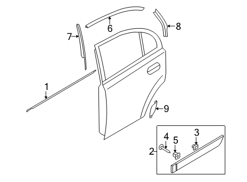 2008 Kia Rio5 Exterior Trim - Rear Door Clip -Waist Line Moulding Mounting Diagram for 87756-1C000