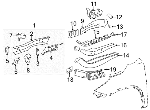 2015 Toyota Highlander Structural Components & Rails Hook Diagram for 51961-0E090
