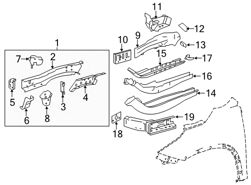 2015 Toyota Highlander Structural Components & Rails Support Bracket Diagram for 53704-0E030