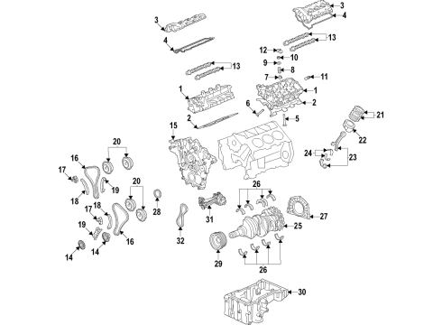 2020 Lincoln Aviator Engine Parts, Mounts, Cylinder Head & Valves, Camshaft & Timing, Variable Valve Timing, Oil Cooler, Oil Pan, Oil Pump, Crankshaft & Bearings, Pistons, Rings & Bearings Valve Cover Diagram for L1MZ-6582-A