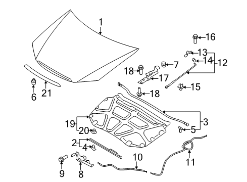 2005 Kia Spectra5 Hood & Components Hood Latch Assembly Diagram for 811302F000