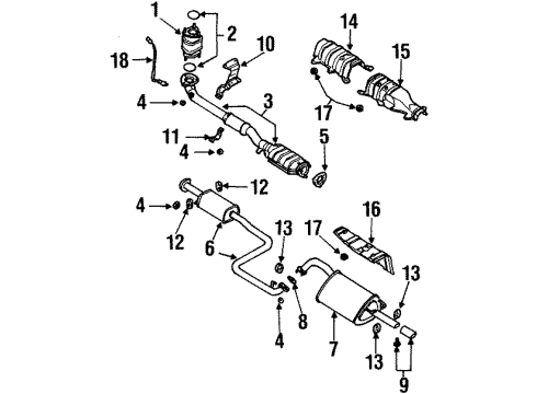 2001 Daewoo Leganza Exhaust Components Converter & Pipe Nut Diagram for 94515068