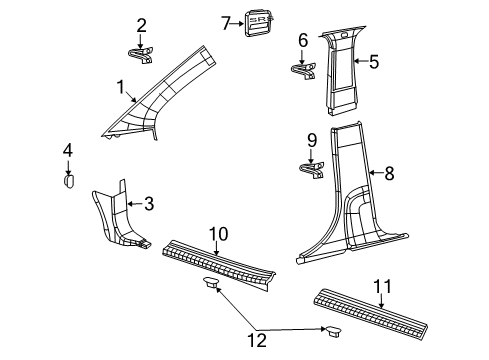 2016 Dodge Journey Interior Trim - Pillars, Rocker & Floor Panel-B Pillar Lower Trim Diagram for 1BE36DX9AC