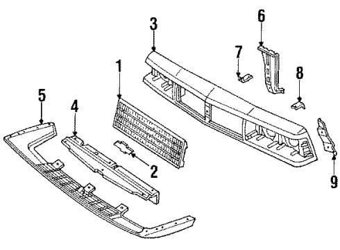 1988 Chevrolet Celebrity Grille & Components Radiator Grille Emblem Assembly Diagram for 10047619