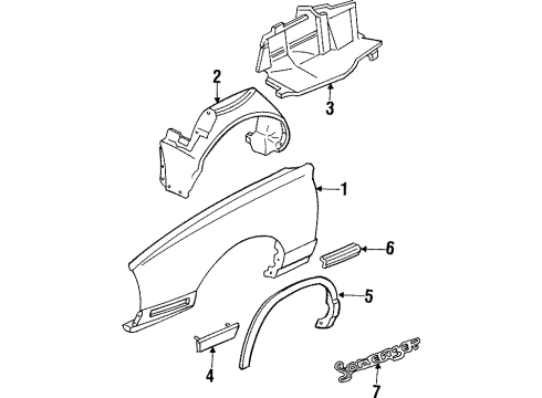 1991 Buick Skylark Fender & Components, Exterior Trim Molding Asm-Outer Panel Front Of Front W/Opening *Black Diagram for 22536549