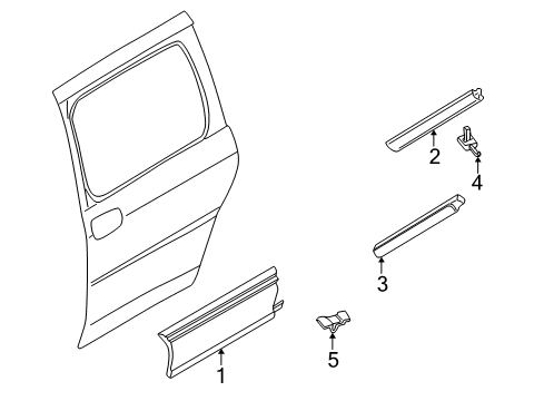 2000 Pontiac Montana Exterior Trim - Side Loading Door Molding Kit, Rear Side Door Lower (LH-Un16) Diagram for 12454995