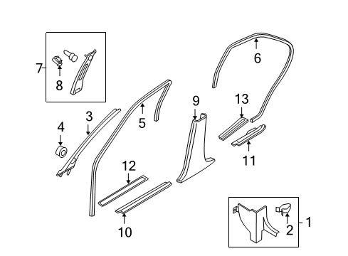 2008 Nissan Altima Interior Trim - Pillars, Rocker & Floor Garnish-Center Pillar, Lower RH Diagram for 76915-JA00A