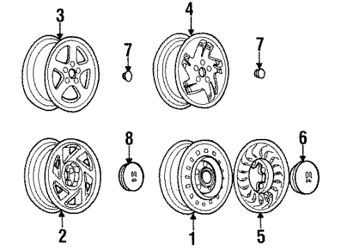 1994 Oldsmobile Cutlass Supreme Wheels & Trim Wheel Rim Unit, Aluminum Diagram for 12518357