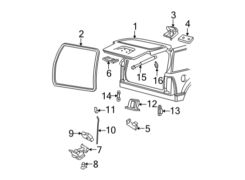 2008 Mercury Mountaineer Lift Gate Lift Gate Diagram for 6L2Z-7840010-AA