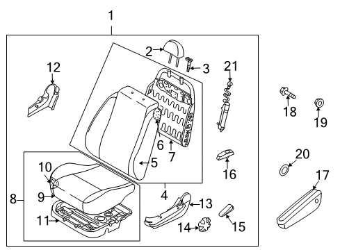2010 Chevrolet Aveo Front Seat Components Frame, Driver Seat Cushion Diagram for 96984835