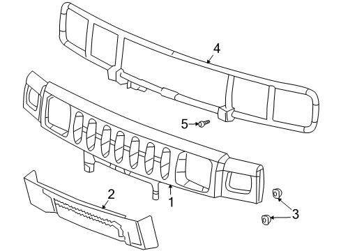 2005 Hummer H2 Grille & Components Grille Diagram for 15777617