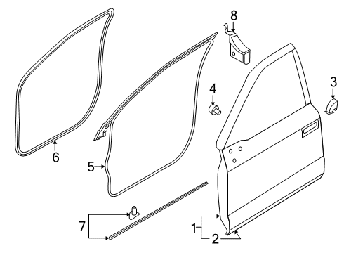 2019 Ford F-350 Super Duty Front Door Lower Weatherstrip Diagram for FL3Z-1520758-B