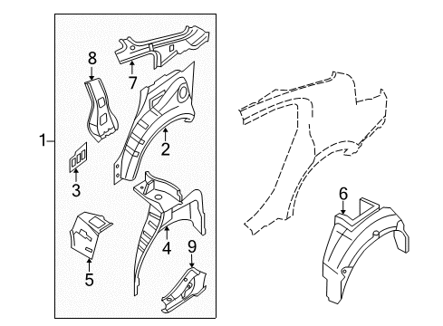 2010 Nissan Altima Inner Structure - Quarter Panel Reinforce-Rear Pillar, Upper RH Diagram for 76638-JA030