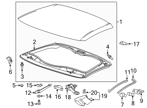 2016 Chevrolet Corvette Top & Components Locator Bracket Diagram for 10340516