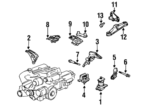 1994 Acura Vigor Engine & Trans Mounting Bracket, Left Front Engine Mounting Diagram for 50825-SL5-010