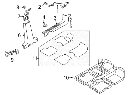 2005 Chevrolet Aveo Interior Trim - Pillars, Rocker & Floor Molding Asm, Windshield Side Garnish *Gray Diagram for 96492007