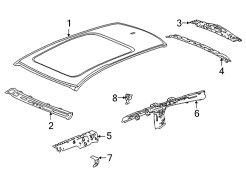 2022 Acura MDX Roof & Components Rail Complete, Rear Roof Diagram for 62130-TYA-A00ZZ