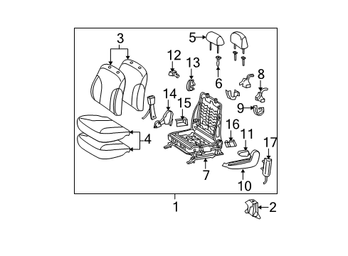 Diagram for 2009 Toyota Yaris Front Seat Components 