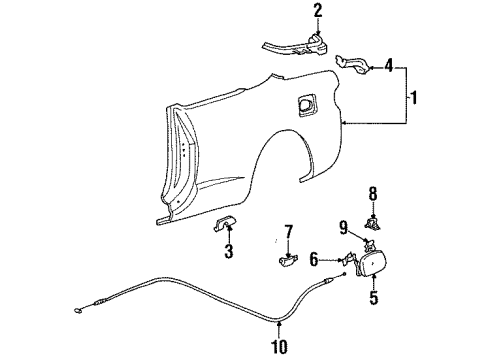 1998 Toyota Celica Quarter Panel & Components, Glass, Exterior Trim Quarter Panel Diagram for 61601-2B820