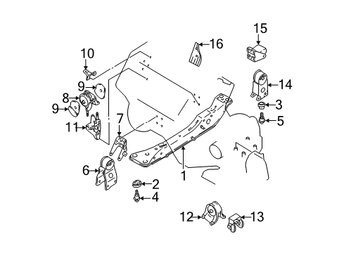 2000 Nissan Maxima Engine & Trans Mounting Engine Mounting Stay, Right Diagram for 11237-40U00
