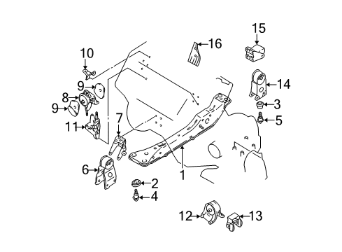 2000 Nissan Maxima Engine & Trans Mounting Bolt Diagram for 11298-40U01