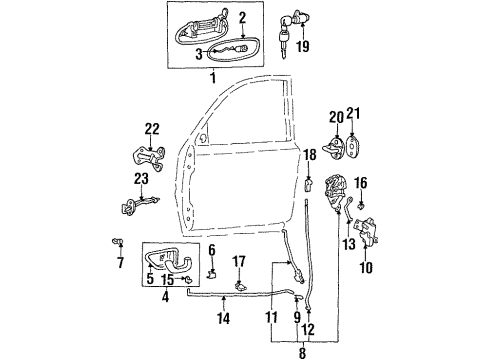 1998 Hyundai Sonata Front Door Front Door Inside Handle Rod Right Diagram for 81372-35000