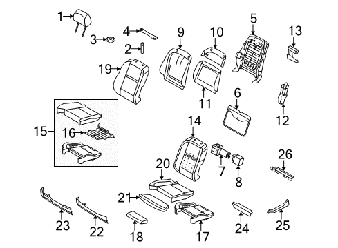 2013 BMW X6 Front Seat Components Sports Seat Upholstery Parts Diagram for 52107247502