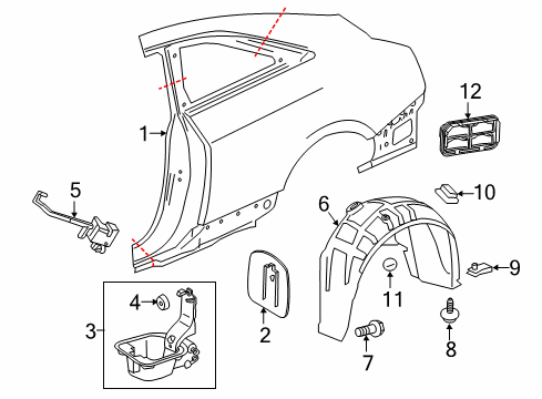 2017 Cadillac ATS Quarter Panel & Components Wheelhouse Liner Diagram for 23278389