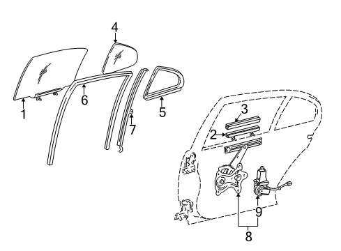 2004 Lexus GS430 Rear Door Run, Rear Door Glass, RH Diagram for 68142-30150